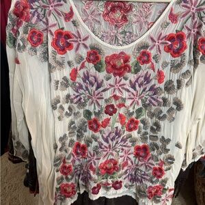 Johnny Was Multicolor Floral Embroidered Blouse
